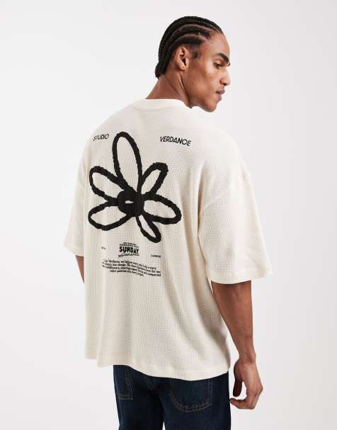 ASOS DESIGN heavyweight oversized t-shirt with floral graphic in ecru textured fabric - view 1