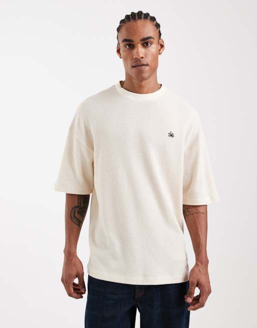 ASOS DESIGN heavyweight oversized t-shirt with floral graphic in ecru textured fabric, 3 of 5
