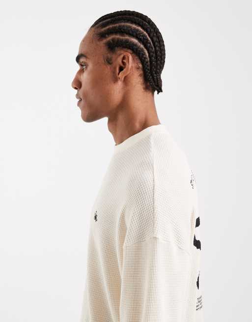 ASOS DESIGN heavyweight oversized t-shirt with floral graphic in ecru textured fabric, 4 of 5