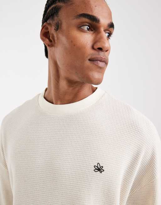 ASOS DESIGN heavyweight oversized t-shirt with floral graphic in ecru textured fabric, 5 of 5