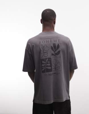 Asos Design Heavyweight Oversized T-shirt With Floral Graphic In Gray