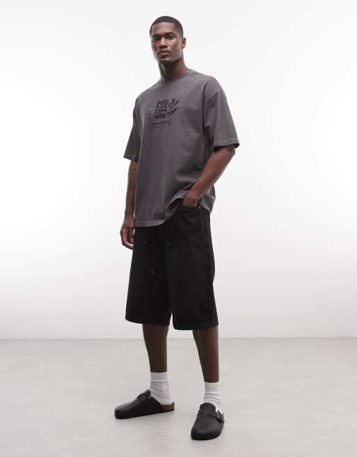 ASOS DESIGN heavyweight oversized t-shirt with floral graphic in washed charcoal, 2 of 5