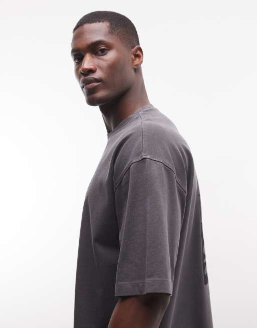 ASOS DESIGN heavyweight oversized t-shirt with floral graphic in washed charcoal, 5 of 5