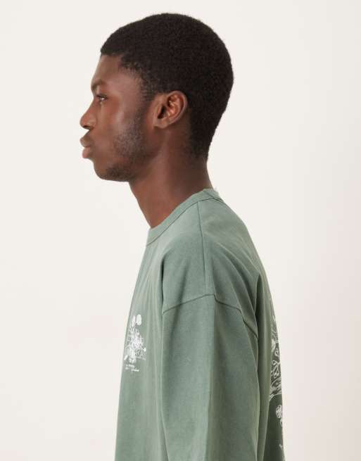 ASOS DESIGN heavyweight oversized t-shirt with floral graphic in washed green , 4 of 5