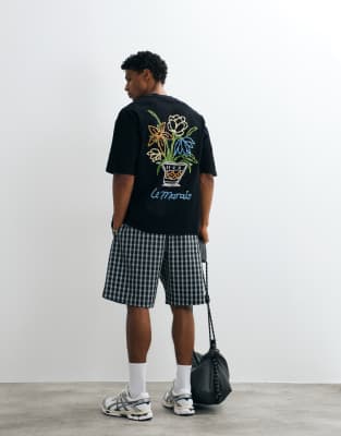 Asos Design Heavyweight Oversized T-shirt With Floral Puff Print In Black