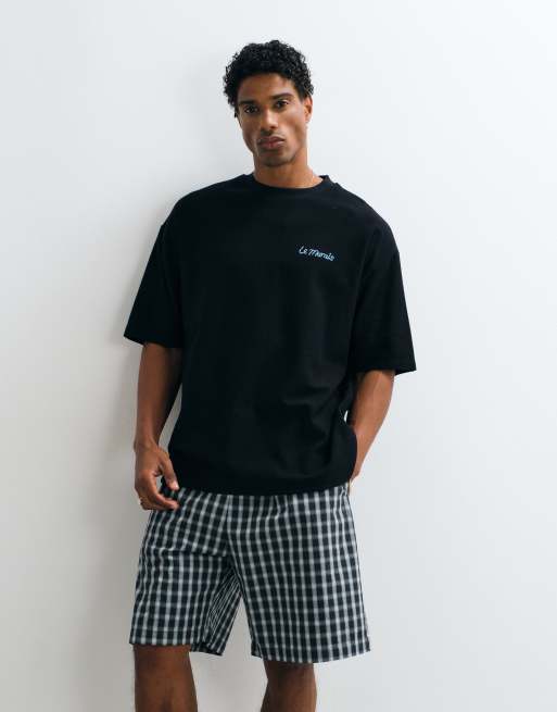 ASOS DESIGN heavyweight oversized t-shirt with floral puff print in black crepe fabric, 4 of 5