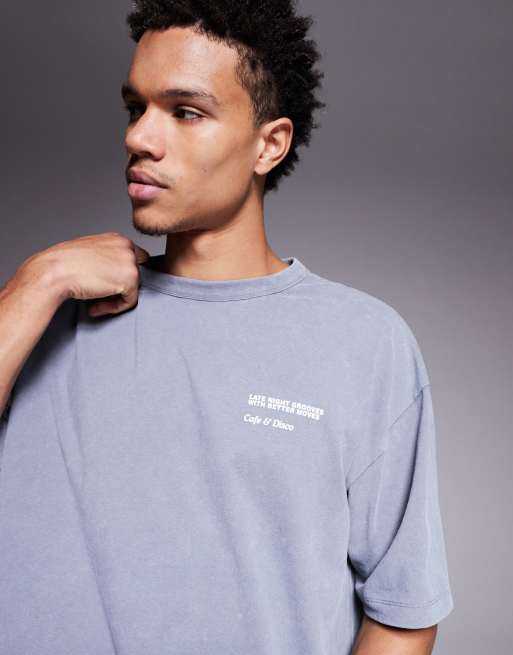 ASOS DESIGN heavyweight oversized T-shirt with food & drink graphic in washed gray