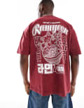 [ASOS DESIGN] ASOS DESIGN heavyweight oversized t-shirt with front and back souvenir print in washed red S Syrah