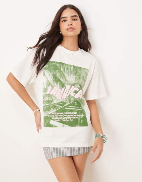 ASOS DESIGN heavyweight oversized t-shirt with Jamaica location graphic in cream - view 1