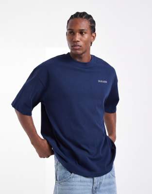 Asos Design Heavyweight Oversized T-shirt With Metallic Text In Blue