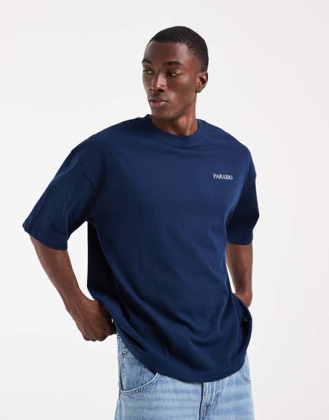 ASOS DESIGN heavyweight oversized t-shirt with metallic text in navy (part of a set) - view 1