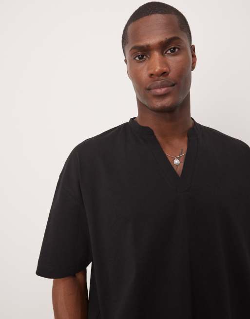 ASOS DESIGN heavyweight oversized T-shirt with notch neck detail in black, 3 of 4