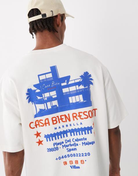 ASOS DESIGN heavyweight oversized t-shirt with puff print resort graphic in white