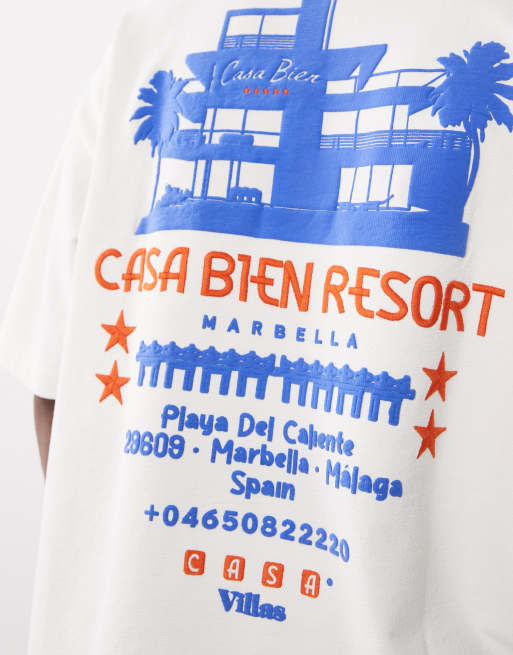 ASOS DESIGN heavyweight oversized t-shirt with puff print resort graphic in white, 3 of 5