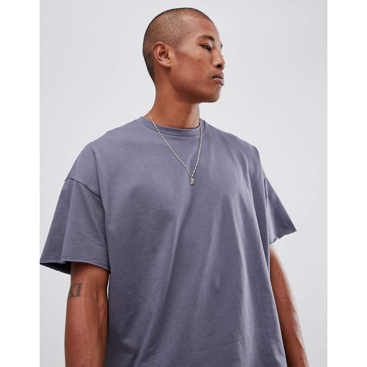 ASOS DESIGN heavyweight oversized t-shirt with raw edge in gray