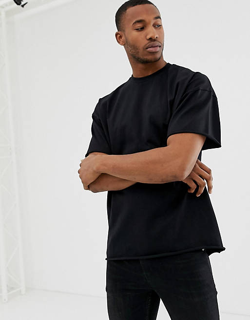 ASOS DESIGN heavyweight oversized t-shirt with raw edges in black | ASOS