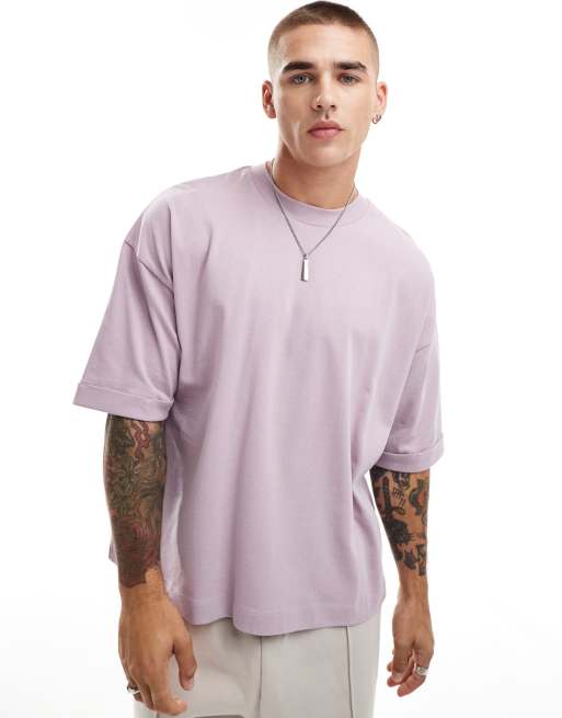ASOS DESIGN heavyweight oversized t-shirt with roll sleeve 240gsm in pink