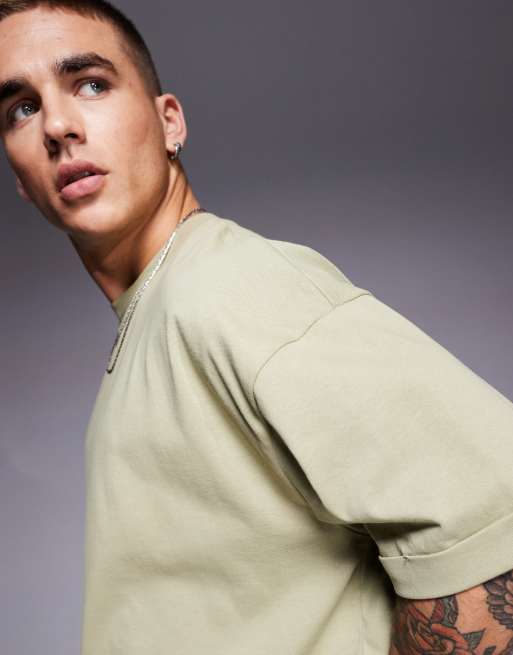 ASOS DESIGN heavyweight oversized t-shirt with roll sleeve in khaki  , 2 of 4