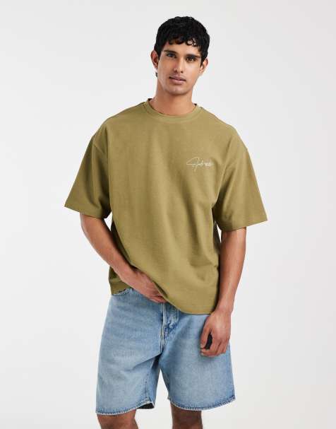 ASOS DESIGN heavyweight oversized t-shirt with signature chest detail in khaki