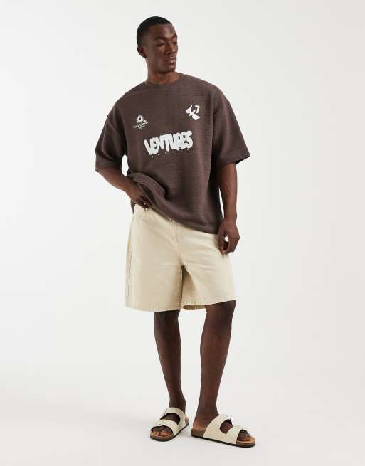 ASOS DESIGN heavyweight oversized T-shirt with soccer graphic in brown textured fabric, 2 of 5