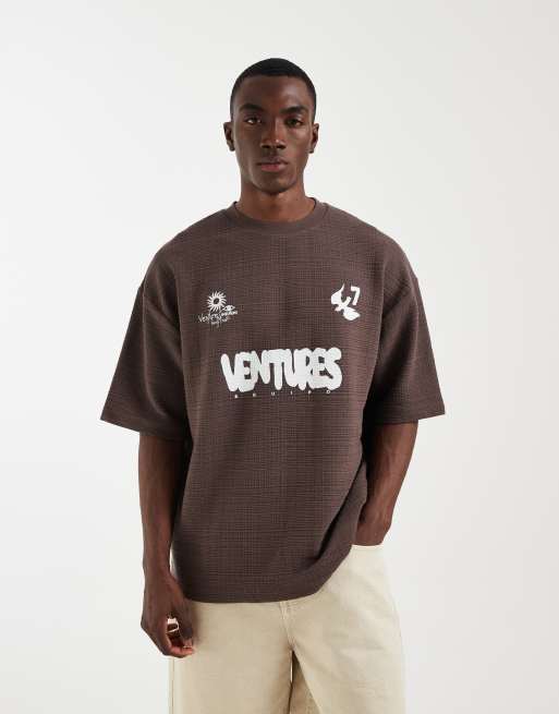 ASOS DESIGN heavyweight oversized T-shirt with soccer graphic in brown textured fabric, 3 of 5