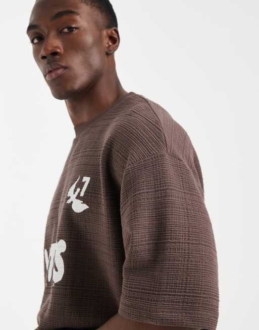 ASOS DESIGN heavyweight oversized T-shirt with soccer graphic in brown textured fabric, 4 of 5