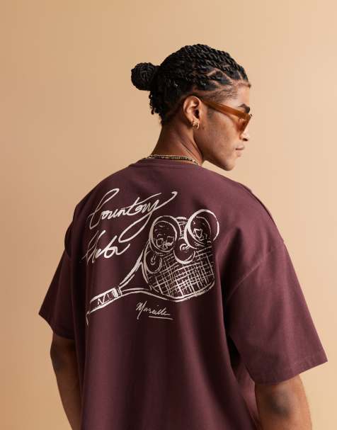 ASOS DESIGN heavyweight oversized t-shirt with sport back graphic in burgundy - view 1