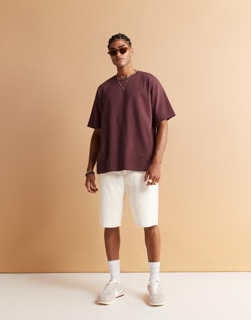  ASOS DESIGN heavyweight oversized t-shirt with sport back graphic in burgundy , 2 of 4
