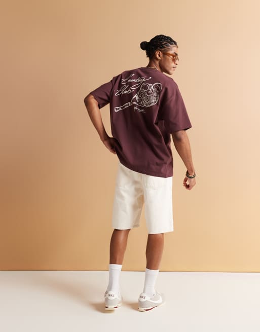  ASOS DESIGN heavyweight oversized t-shirt with sport back graphic in burgundy , 3 of 4
