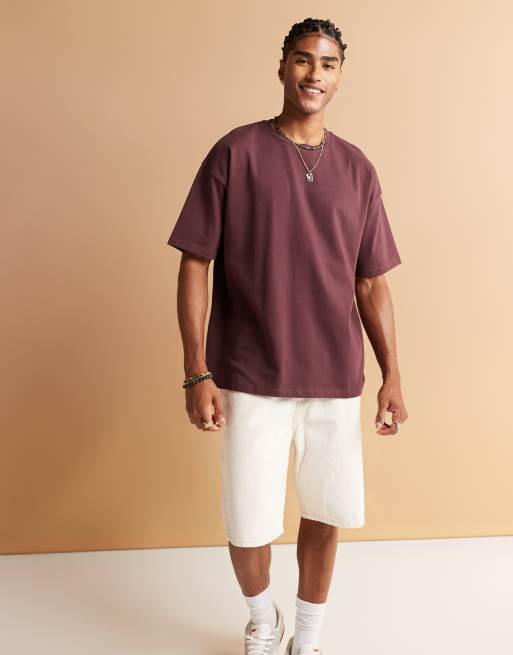  ASOS DESIGN heavyweight oversized t-shirt with sport back graphic in burgundy , 4 of 4