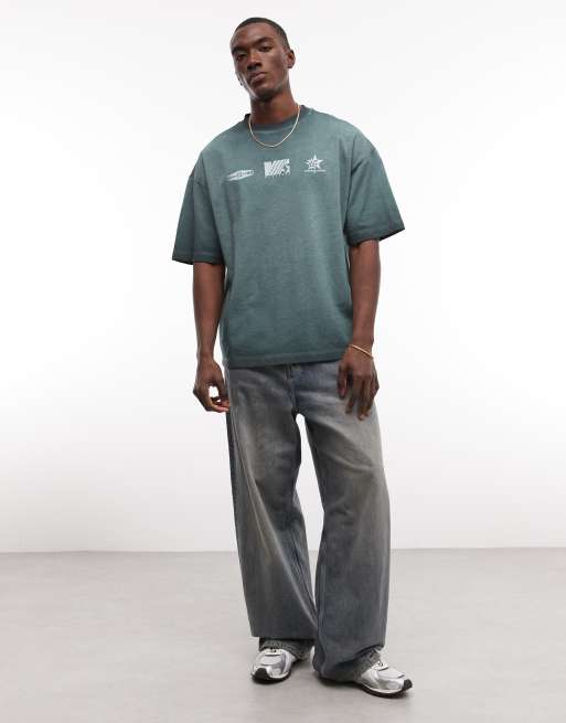 ASOS DESIGN heavyweight oversized t-shirt with street graphics in green wash, 2 of 5