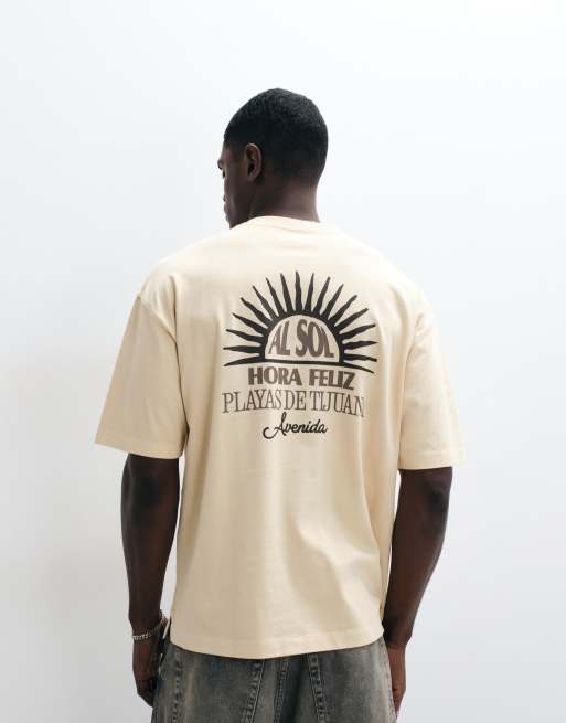 ASOS DESIGN heavyweight oversized T-shirt with sun graphic in yellow wash, 4 of 5