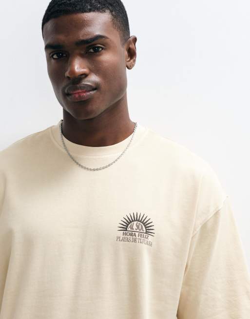 ASOS DESIGN heavyweight oversized T-shirt with sun graphic in yellow wash, 5 of 5