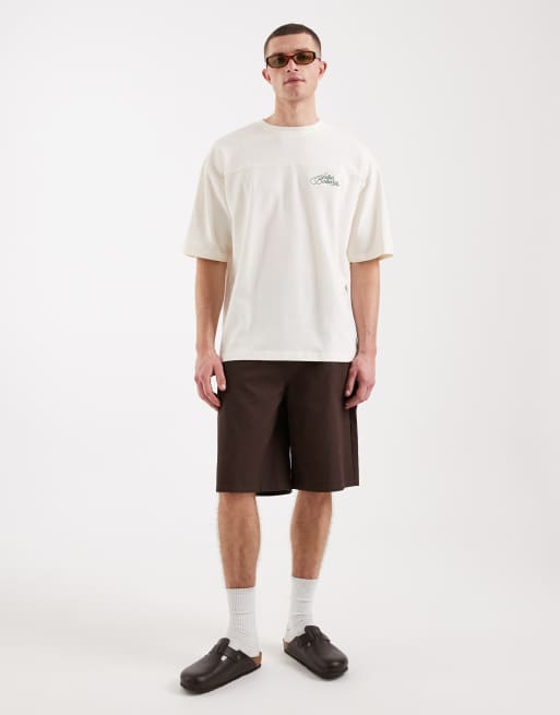 ASOS DESIGN heavyweight oversized t-shirt with text embroidery in green crepe texture, 2 of 5