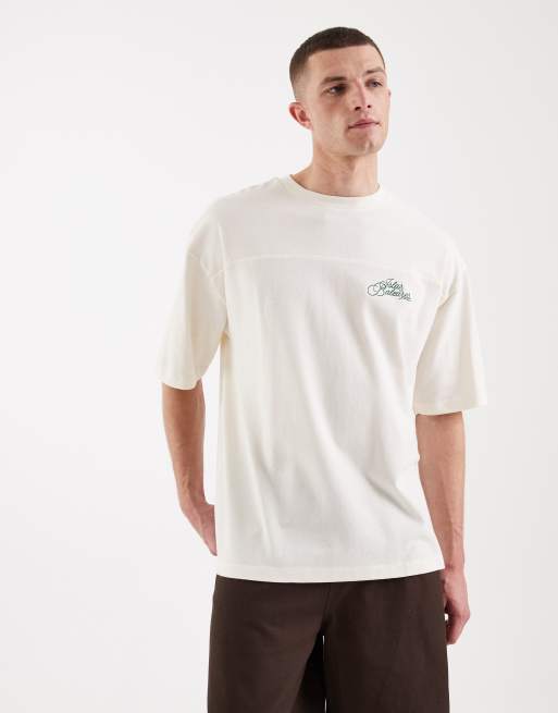 ASOS DESIGN heavyweight oversized t-shirt with text embroidery in green crepe texture, 3 of 5