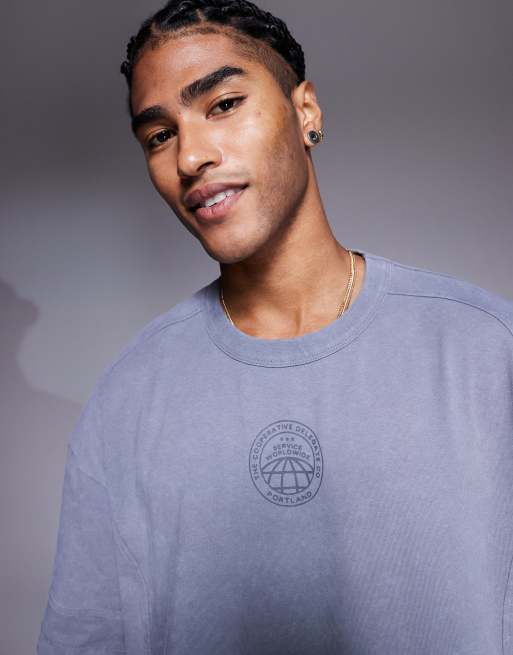  ASOS DESIGN heavyweight oversized t-shirt with text graphic and seam detail in washed gray  , 3 of 4