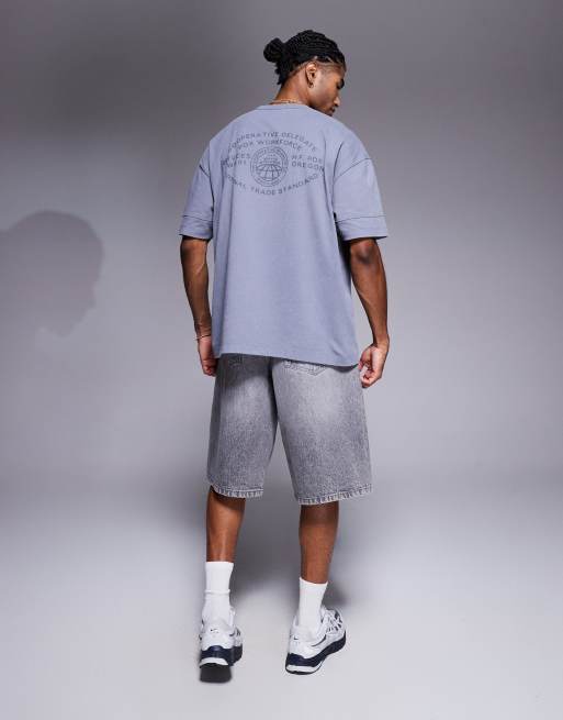  ASOS DESIGN heavyweight oversized t-shirt with text graphic and seam detail in washed gray  , 4 of 4