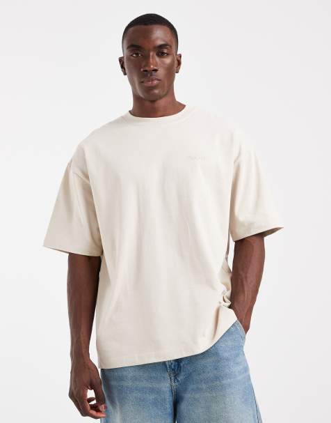 ASOS DESIGN heavyweight oversized t-shirt with text graphic in beige - part of a set - view 1