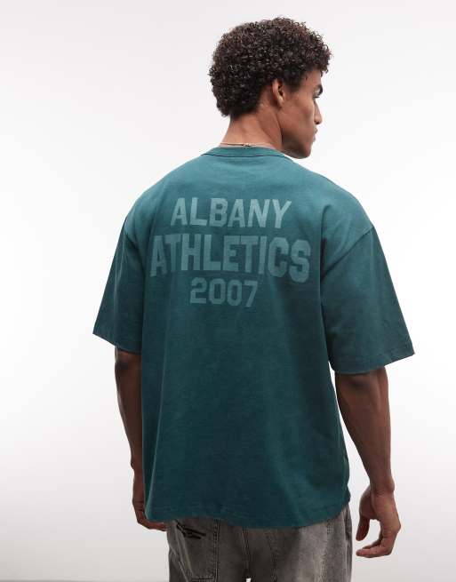 ASOS DESIGN heavyweight oversized t-shirt with text graphic in green wash, 3 of 5