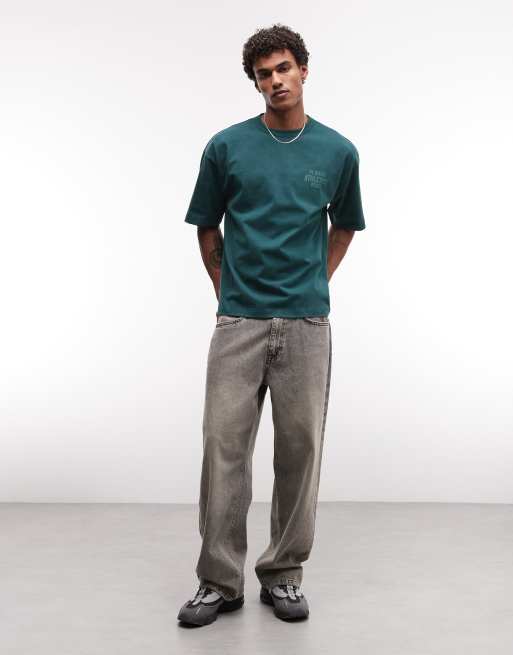 ASOS DESIGN heavyweight oversized t-shirt with text graphic in green wash, 5 of 5