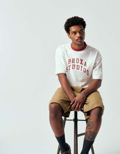 ASOS DESIGN heavyweight oversized T-shirt with text graphic in off white, 4 of 5