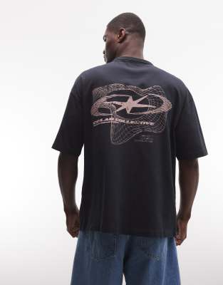 Asos Design Heavyweight Oversized T-shirt With Text Graphic In Black