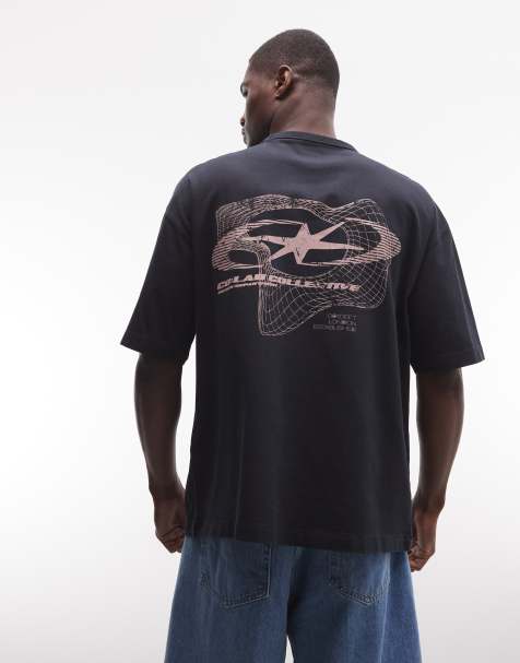 ASOS DESIGN heavyweight oversized T-shirt with text graphic in washed black - view 1