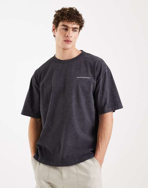ASOS DESIGN heavyweight oversized t-shirt with text print in black wash , 3 of 5