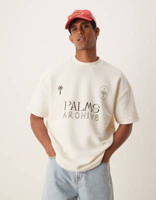 ASOS DESIGN heavyweight oversized t-shirt with text print in white texture  - view 1