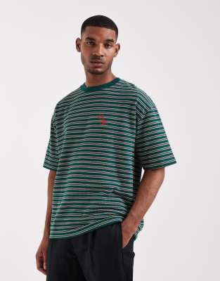 Asos Design Heavyweight Oversized T-shirt With Textured Stripe In Green