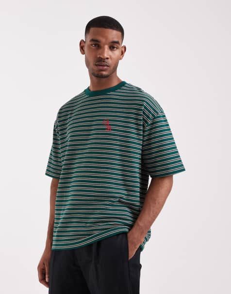 ASOS DESIGN heavyweight oversized t-shirt with textured stripe in green - view 1