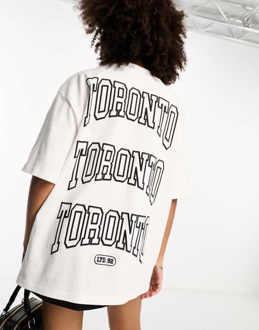 ASOS DESIGN heavyweight oversized t-shirt with toronto puff print graphic in white