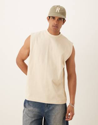 Asos Design Heavyweight Oversized Tank 300gsm In Neutral