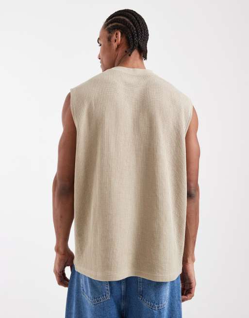 ASOS DESIGN heavyweight oversized tank in beige waffle, 3 of 5